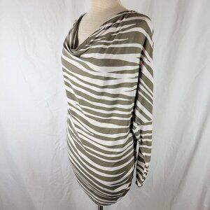 TOMMY BAHAMA Olive Green Animal Striped Ruched Top – Size XL